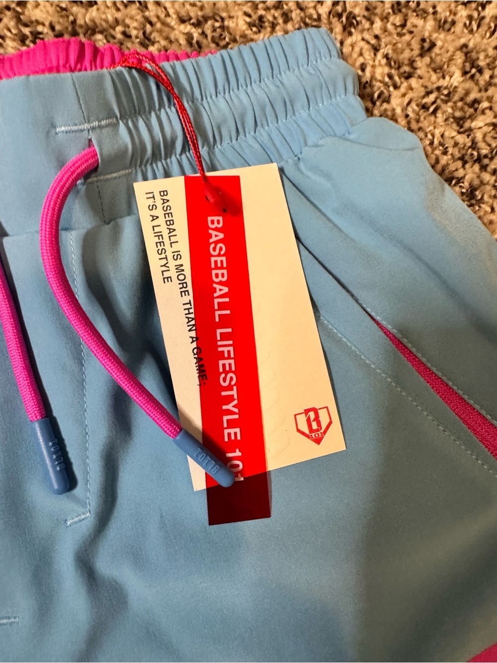 Light Blue Kid’s YS BASEBALL-LIFESTYLE 101 Athletic Shorts with Pink Accents - Picture 5 of 9